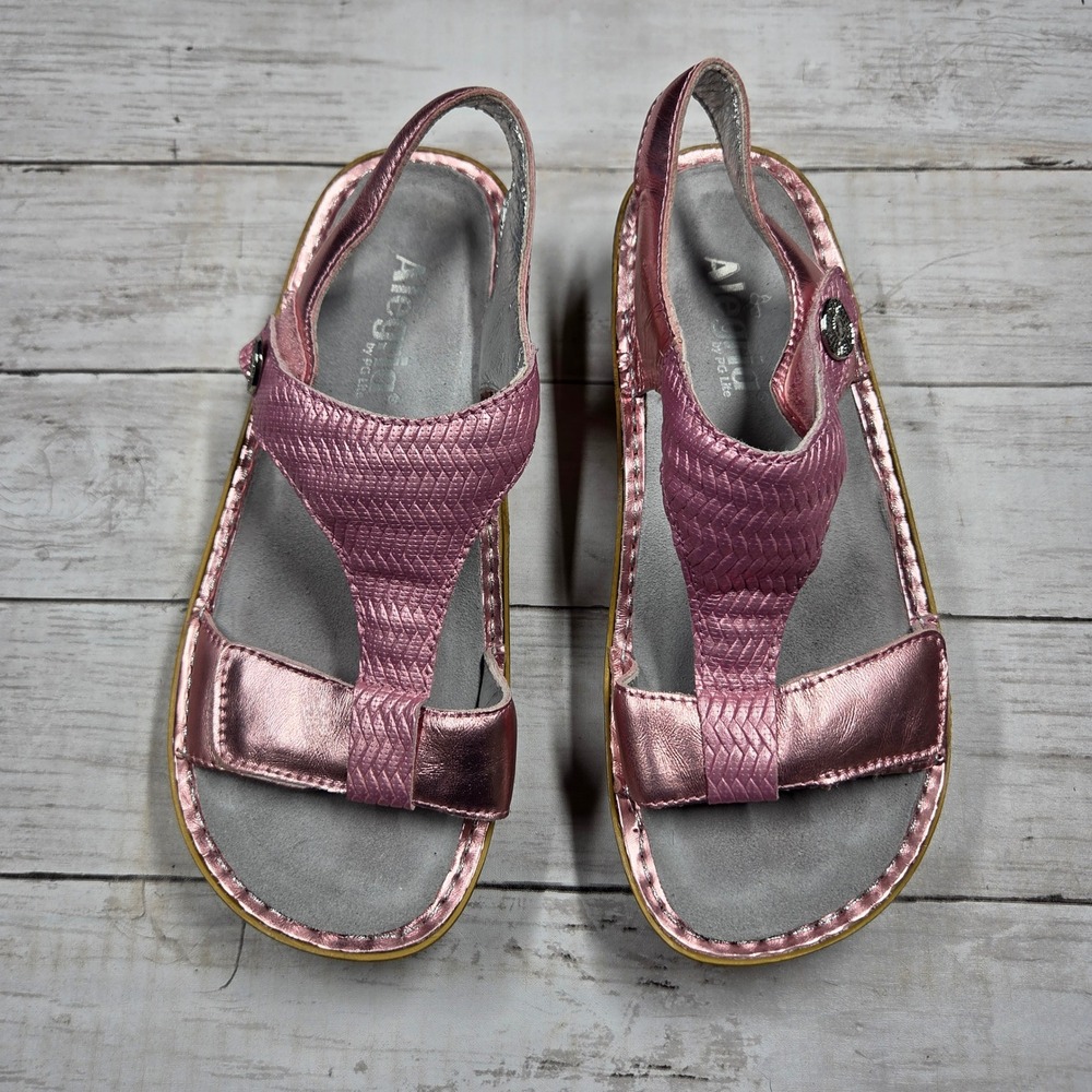 Alegria Kendra Wedge Sandal T-Strap Women 38 Metallic Pink Leather KEN-844